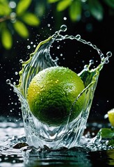 Fototapeta na wymiar A lime being struck by a stream of water