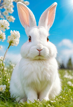 Naklejki Funny rabbit and flowers 