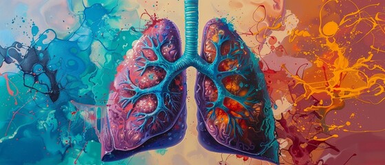 Medical tech canvas, lungs painted in 3D hues