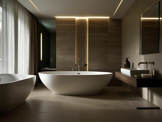 Fototapeta na wymiar Default luxury bathroom interior unusual bathroom interior lig