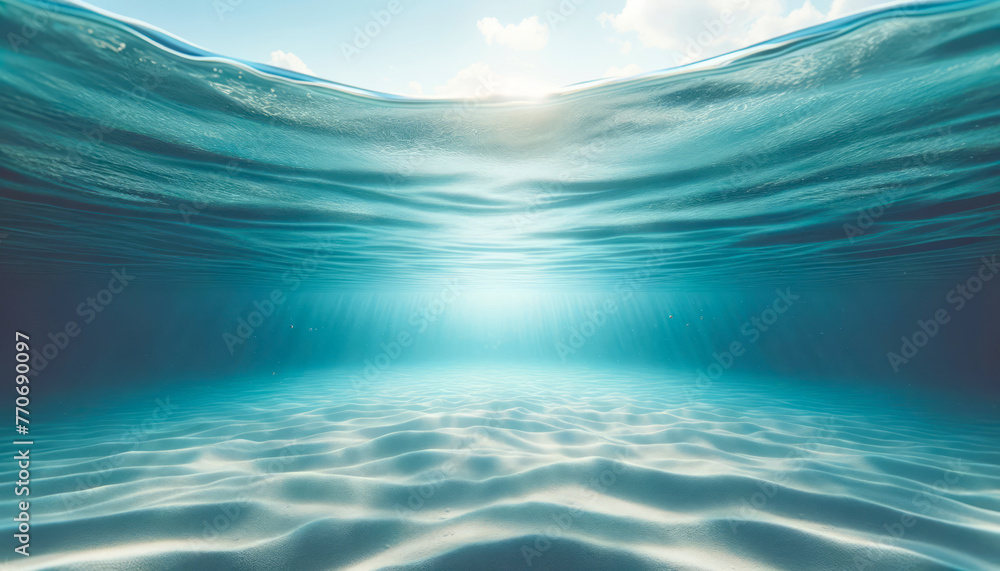 Aufkleber tranquil underwater seascape with rays of light piercing through. calmness concept. generative ai