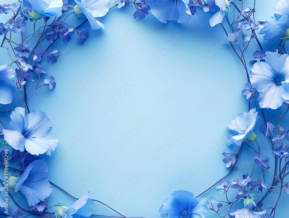Poster elegant blue forget me not with a soft focus on a clear blue background. serenity floral concept. ge