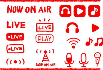 ライブ配信の手描き風イラストセット　赤