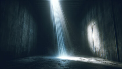 Light streams entering through an opening in a dark room. Hope and new beginnings concept. Generative AI