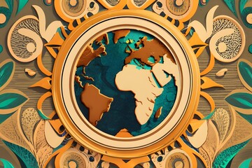 Golden globe of africa and europe on frame, illustration