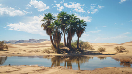 Fototapeta na wymiar The dramatic contrast of a lush oasis in the middle of a barren desert symbolizing life and resilience.