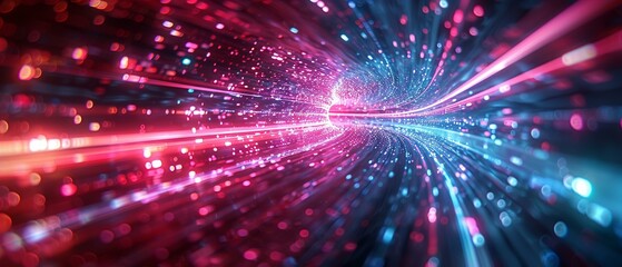 Naklejka premium Abstract tech artery, neon lights pulsating with speed