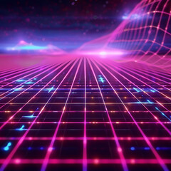 An electrifying neon landscape with vibrant hues stretching into the distance, evoking a futuristic and dynamic ambiance