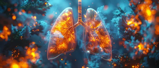 Deurstickers 3D lungs illustration, a fusion of art and medical science © Seksan