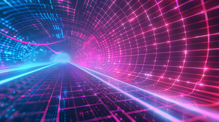 Fototapeta na wymiar A visually stunning, neon-lit tunnel stretching into the distance with vibrant colors and dynamic patterns, evoking a sense of futuristic energy and motion