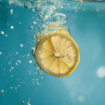 Fresh ripe lemons in sparkling water
