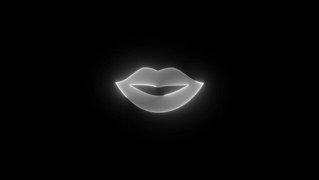 Lip icon glowing neon white color animation black background