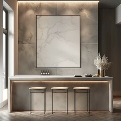frame Mockup, home kitchen interior, 3d render