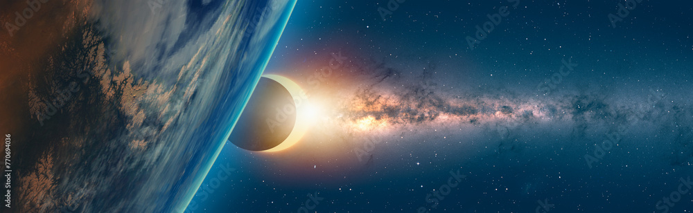 Aufkleber solar eclipse over the planet earth 