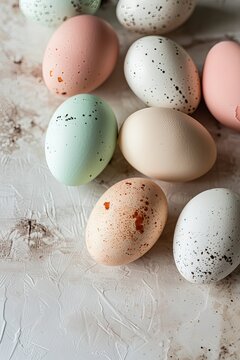 Colored eggs at the top and a little background, easter day background mockup, Generative Ai 