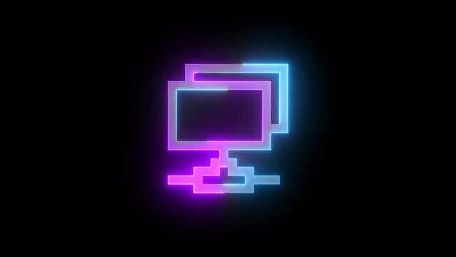 Neon network adapter icon cyan purple color glowing animation black background