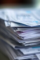 Stack of unpaid bills with a final notice on top, closeup, debt problem, space for solutions