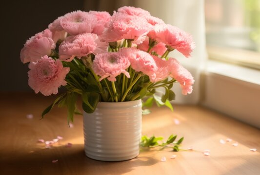 Mother's Day Charm: Pink Carnations and Ribbon-Trimmed Card, Overhead View