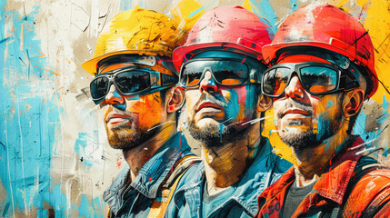 Portrait graffiti design art of construction workers for the concept of Labor Day