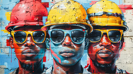 Obraz premium Portrait graffiti design art of construction workers for the concept of Labor Day
