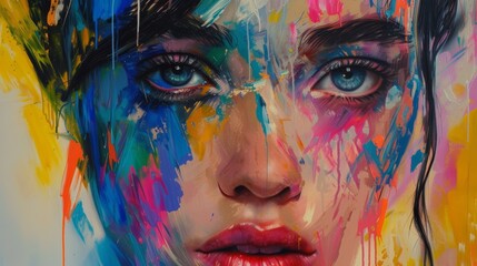 Beautiful young woman with multicolored makeup and creative make-up
