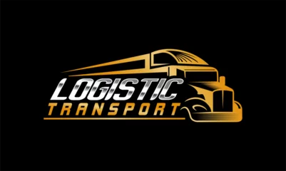 Foto op Canvas truck trailer logistic transportation  delivery  cargo company logo design template isolated on black background © Yuliantart
