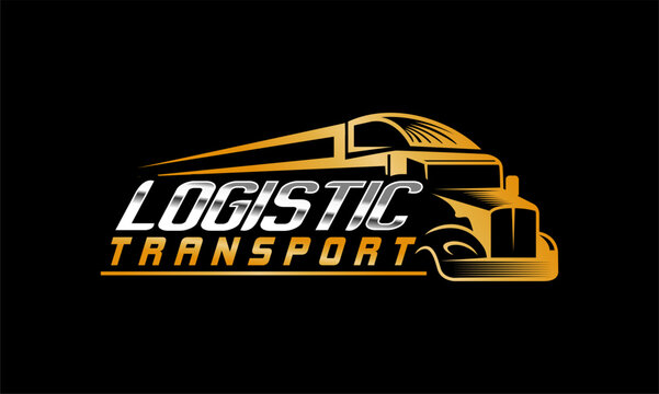 truck trailer logistic transportation  delivery  cargo company logo design template isolated on black background
