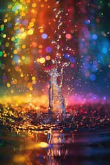 Pop art, A water fountain splashing in a rainbow of filtered lights, turning thirst into an artful experience 