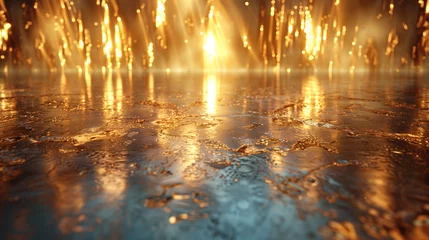 Foto op Canvas a surface covered with droplets, illuminated by a soft, golden light © Aleksandra Ermilova