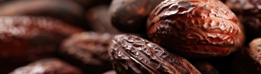 Cacao, close-up shot, high-quality photo, strategic empty space - obrazy, fototapety, plakaty