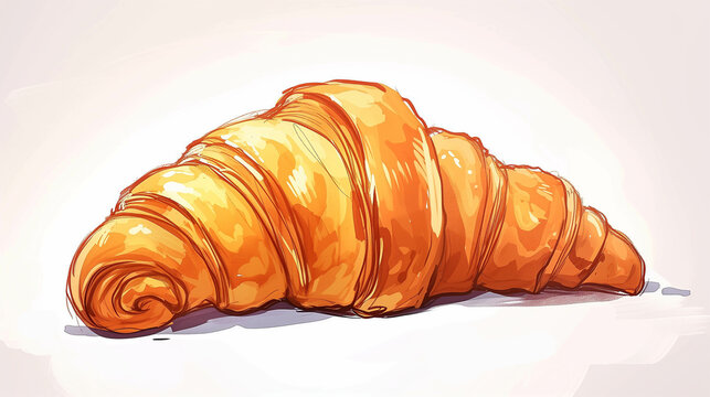 Drawing of croissant dessert on a white background.