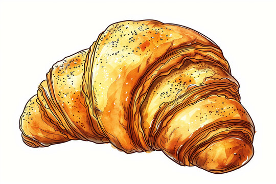 Drawing of croissant dessert on a white background.