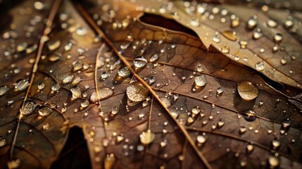 Fototapeta premium Water Droplets on Leaf Close Up