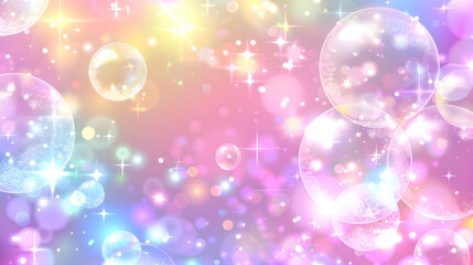 Shiny bubbles float on a pastel background with beautiful sparkles and sparkles.