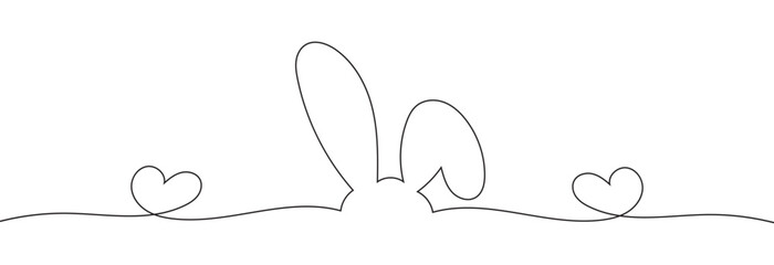 easter bunny ears one line art, rabbit lineart, black line vector illustration, editable stroke, horizontal design element. Doodle vector file illustration. EPS 10