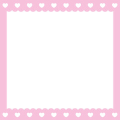 Pink rectangle  scalloped edge border and frame. Simple cute heart lace frame for text and photo.