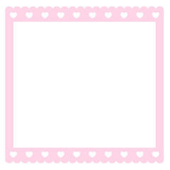 Pink rectangle  scalloped edge border and frame. Simple cute heart lace frame for text and photo.