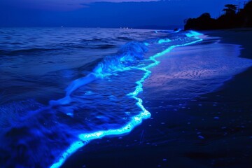 Fototapeta premium bioluminescent waves on the night beach