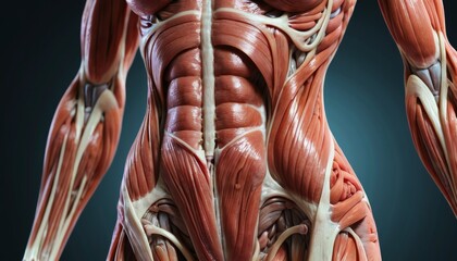 A close up of a woman's body with muscles showing - obrazy, fototapety, plakaty