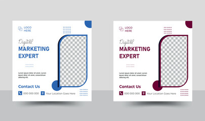 Digital business marketing banner for social media post template blue,red & black