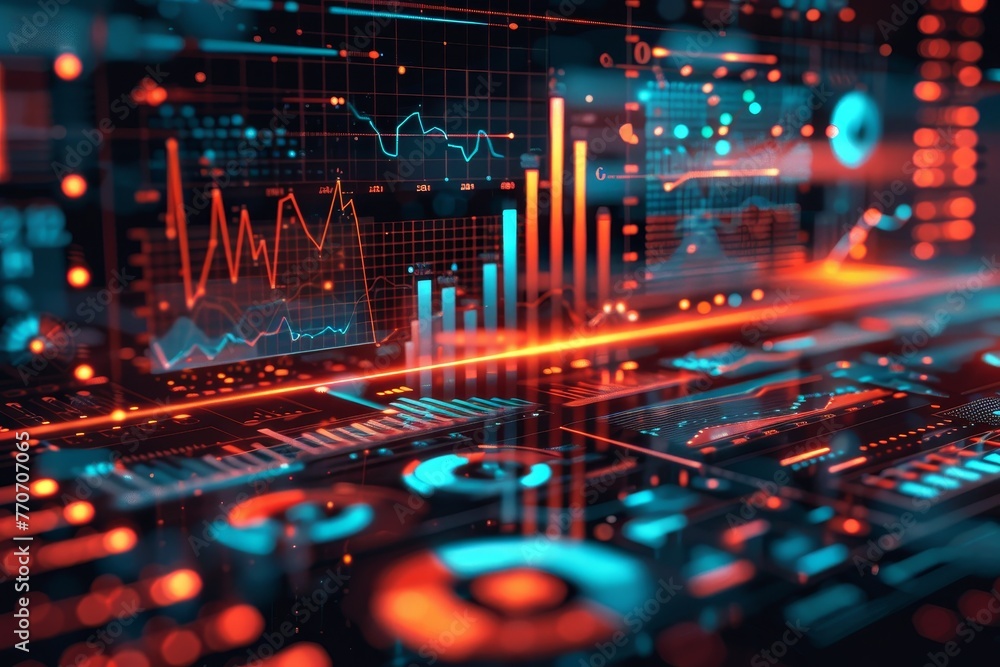 Poster business process automation concept, showcasing graphs for distribution analysis