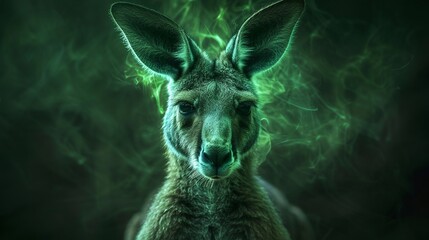 Powerful Boxer class kangaroo radiating a vibrant green aura of self assurance - obrazy, fototapety, plakaty