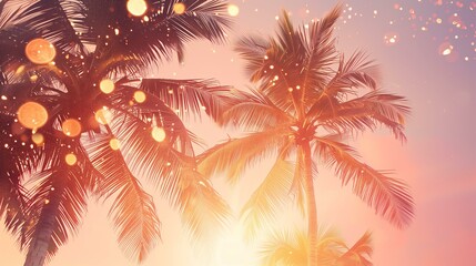palm trees covered in golden glitter pink sky in the background, summer vibes