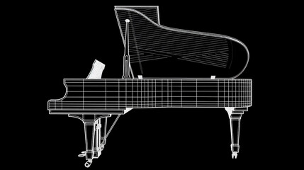 /imagine A silhouette vector of a grand piano, its keys and curves suggesting a melody even in silence, set against a sophisticated black background.