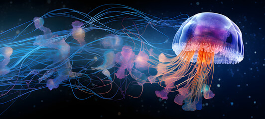 Abstract modern art collage portrait of jellyfish, ai generative