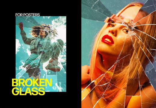 Broken Glass Pieces Poster Photo Effect Mockup With Generative AI