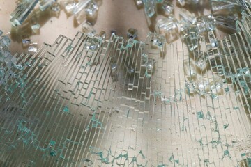 Closeup shot of details on transparent shattered glass