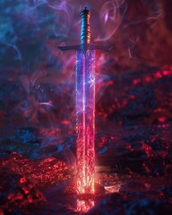 Utilize atmospheric effects and contrasting tones to emphasize the reflective surfaces of gleaming swords , digital photography - obrazy, fototapety, plakaty