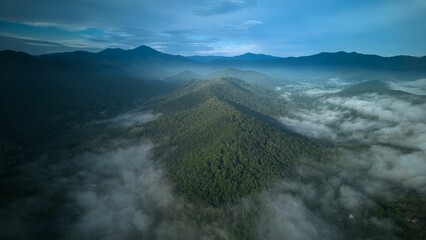a scenic photo taken from a helicopter at night on the great smoky country © Wirestock