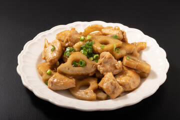 鶏ムネ肉とレンコンの甘酢照り焼き